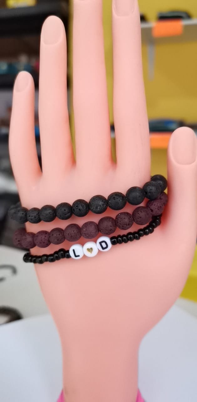 Trío de pulseras con piedra volcánica 🌋 para hombre /mujer 🧔🙋♀️ #22